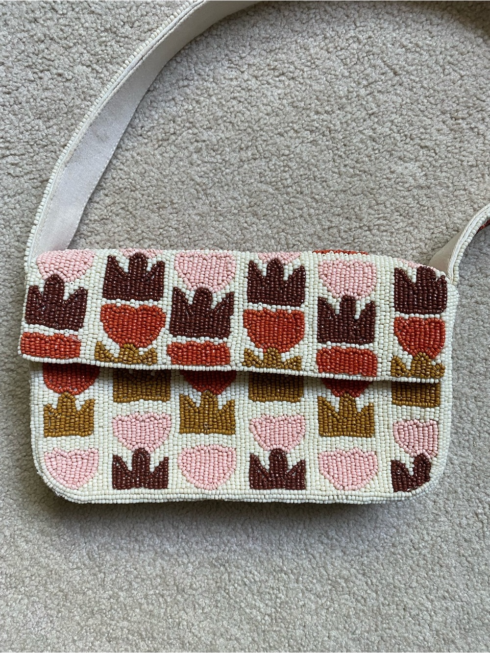 Anthropologie Beaded Envelope Clutch in Cream, Pink & Brown - Picture 2 of 5